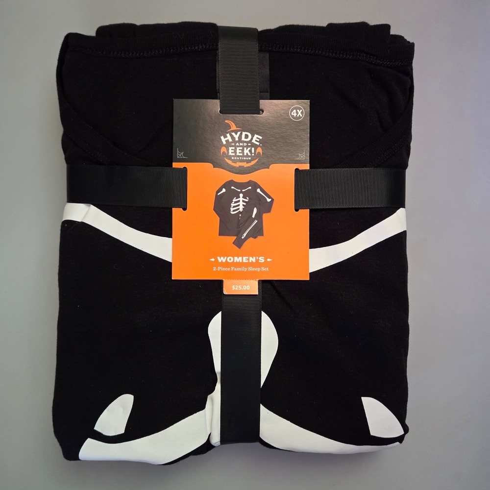 Hyde and Eek Boutique Womens Skeleton 2-Piece Sleep Set Black 4X Halloween NWT